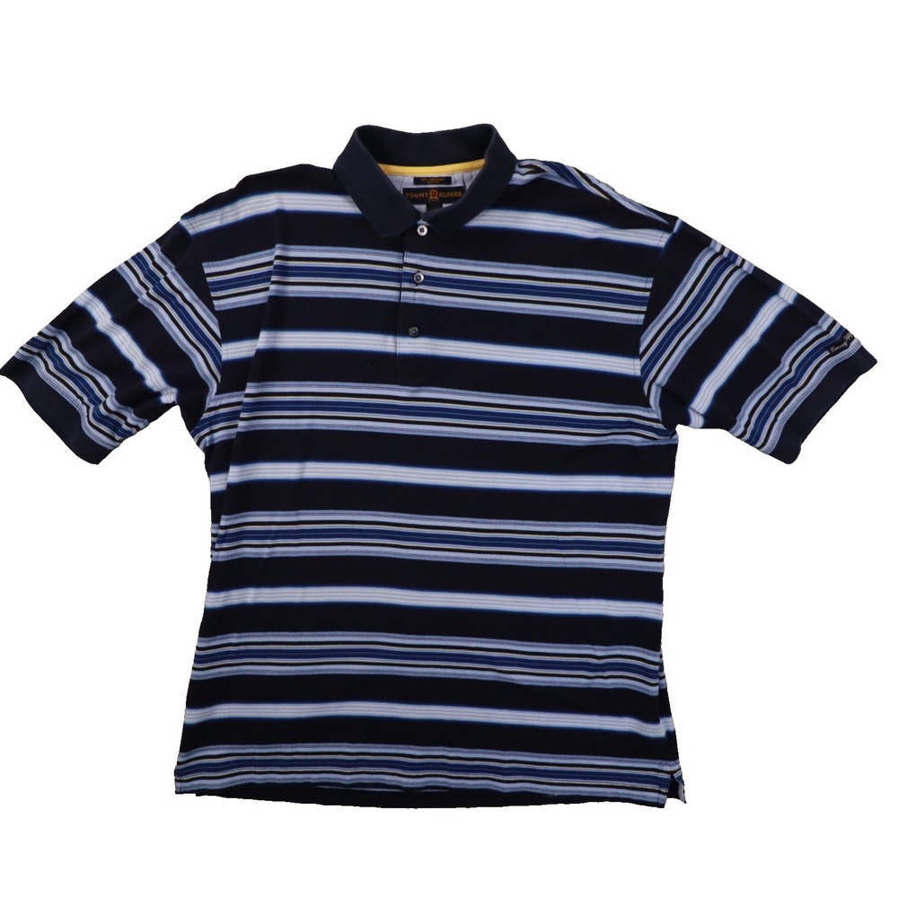 Tommy Hilfiger‎ Vintage Blue Striped Mercerized Cotton Polo shirt Men's Large
